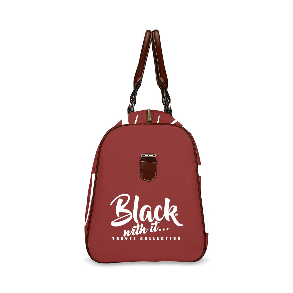 BWI: Luxury Travel Bag: Maroon w/ White Font Waterproof Travel Bag/Large (Model 1639)