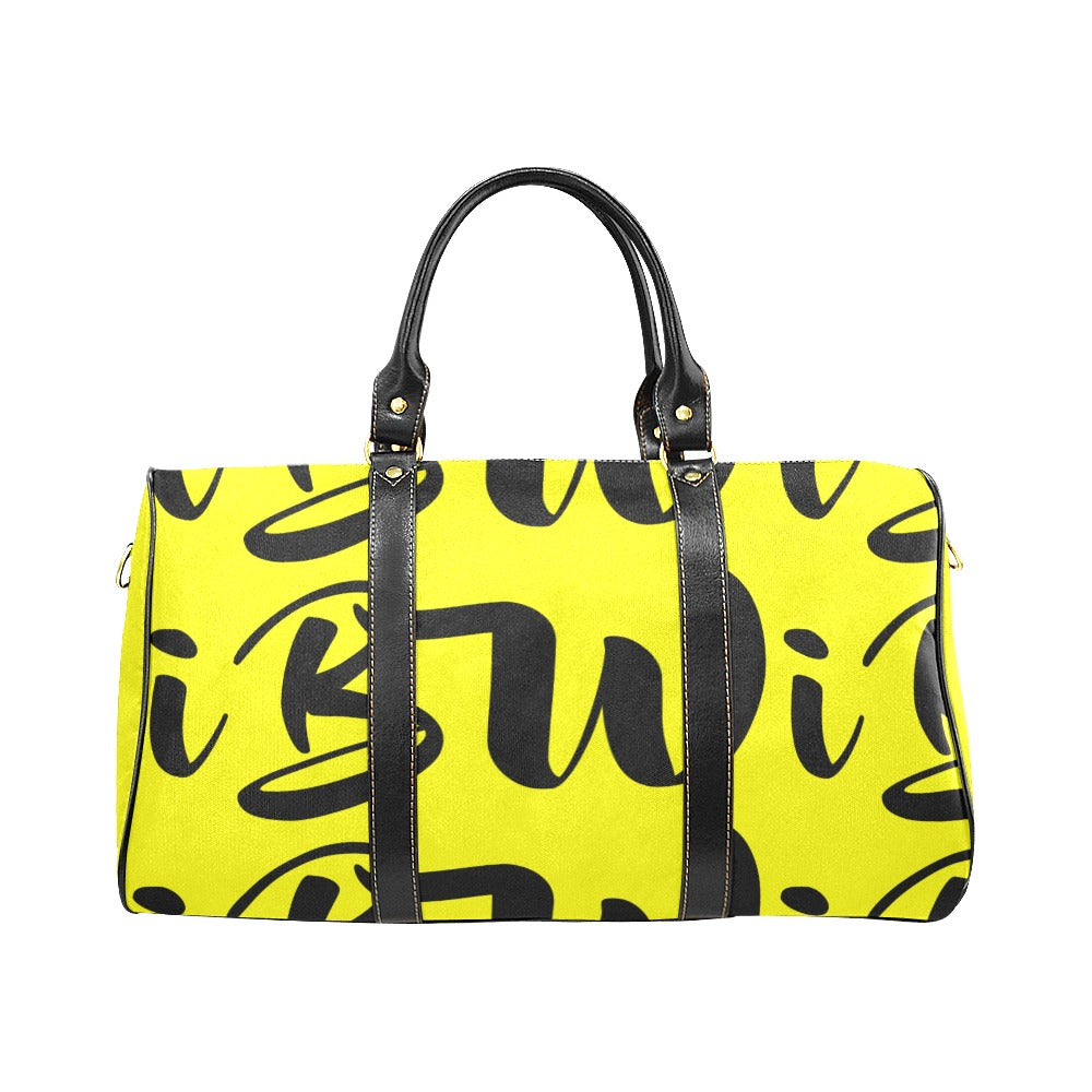 BWI Luxury Travel Bag: Yellow w/ Black Font- Black Leather Strap/Large (Made To Order)