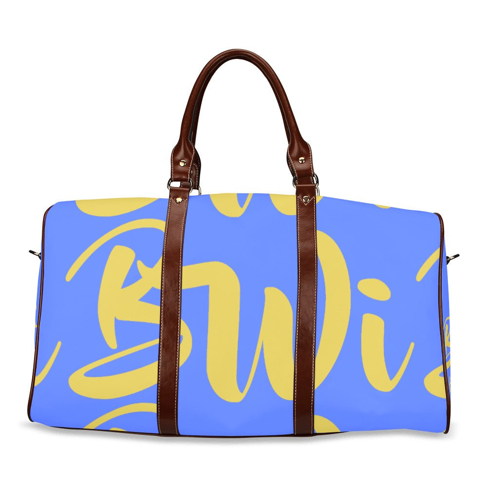 BWI: Luxury Travel Bag: Royal Blue w/ Old Gold Font - Brown Leather Bag Waterproof Travel Bag/Large (Model 1639)