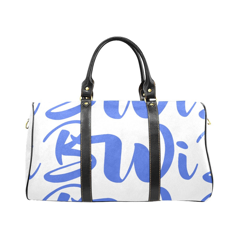 BWI: Luxury Travel Bag: White w/ Royal Blue Font Large Travel Bag New Waterproof Travel Bag/Large (Model 1639)