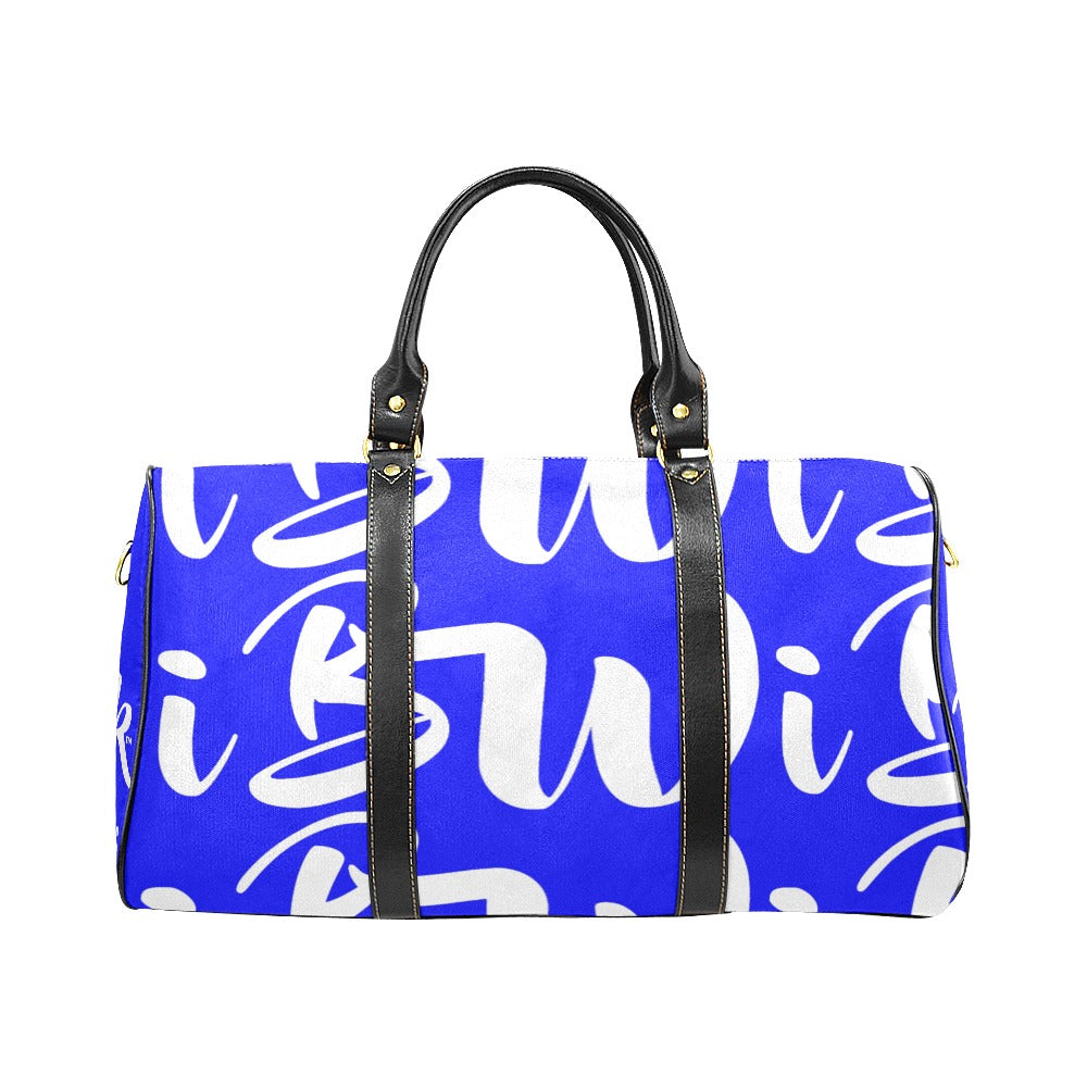 BWI Luxury Travel Bag-Blue w/White Font - Black Leather Straps/Large (Made To Order)