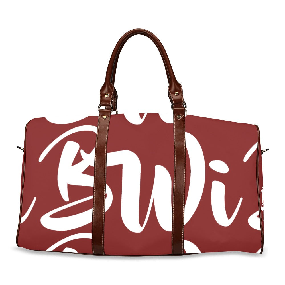 BWI: Luxury Travel Bag: Maroon w/ White Font Waterproof Travel Bag/Large (Model 1639)