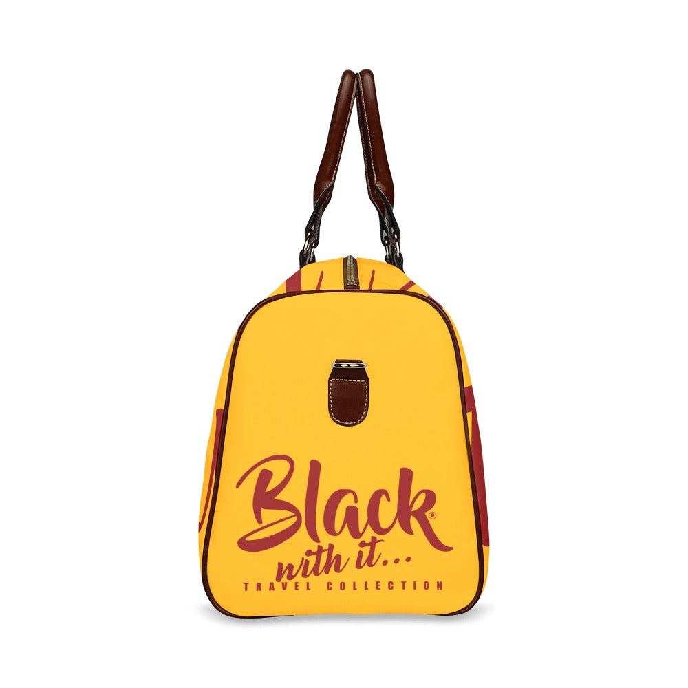 BWI: Luxury Travel Bags: Orange w/ Maroon Font Waterproof Travel Bag/Large (Model 1639)