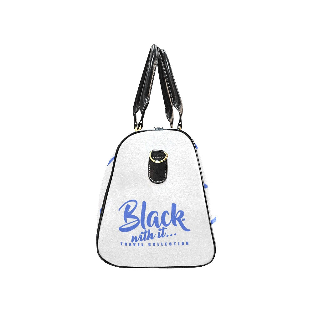 BWI: Luxury Travel Bag: White w/ Royal Blue Font Large Travel Bag New Waterproof Travel Bag/Large (Model 1639)