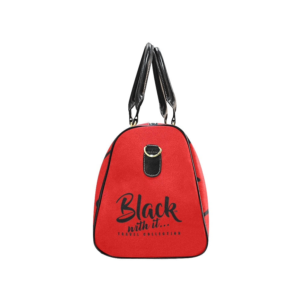 BWI: Luxury Travel Bage: Red w/ Black Font Large Travel Bag New Waterproof Travel Bag/Large (Model 1639)