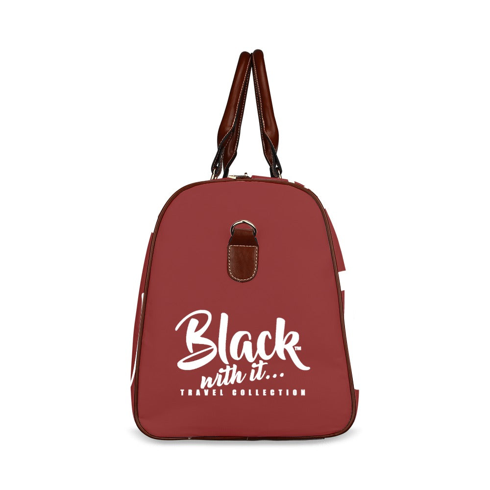 BWI: Luxury Travel Bag: Maroon w/ White Font Waterproof Travel Bag/Large (Model 1639)