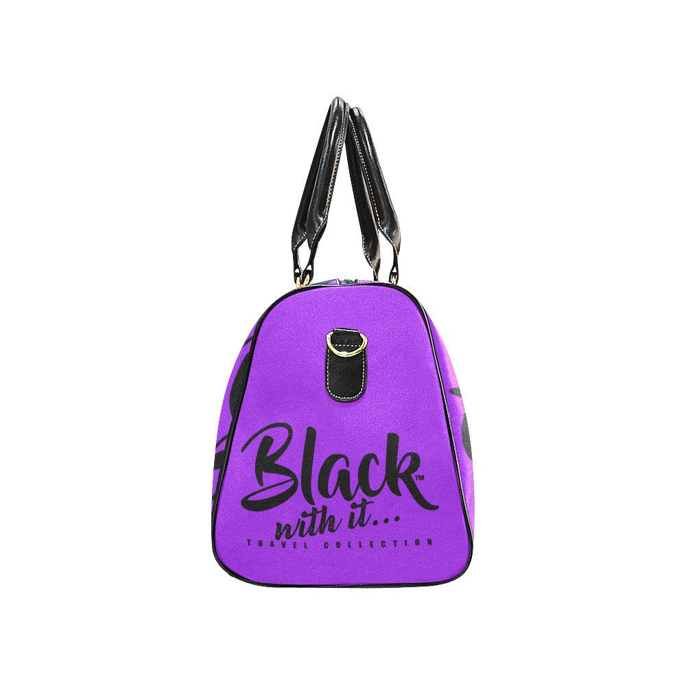 BWI Luxury Travel Bag- Purple w/Black Font - Black Leather Strap/Large (Made To Order)