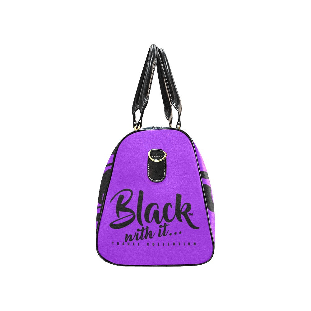 BWI Luxury Travel Bag- Purple w/Black Font - Black Leather Strap/Large (Made To Order)