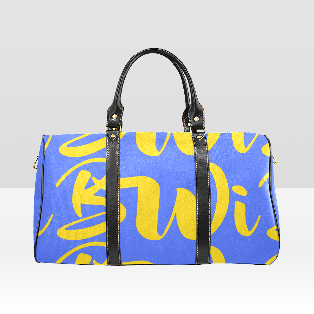 BWI Luxury Travel Bag-Royal Blue w/Gold Font - Black Leather Straps/Large (Made To Order)