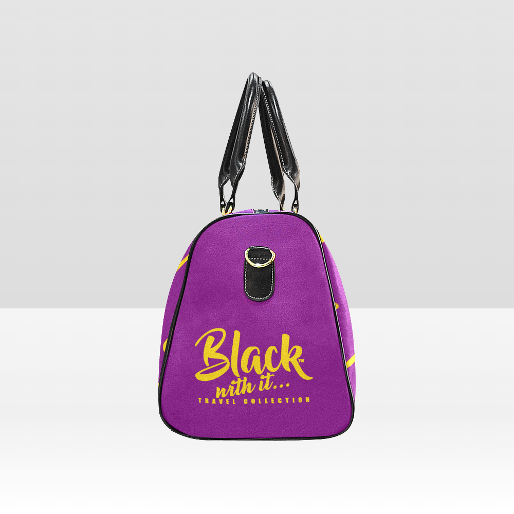 BWI Luxury Travel Bag Purple w/Gold Font -Black Leather Straps/Large (Made To Order)