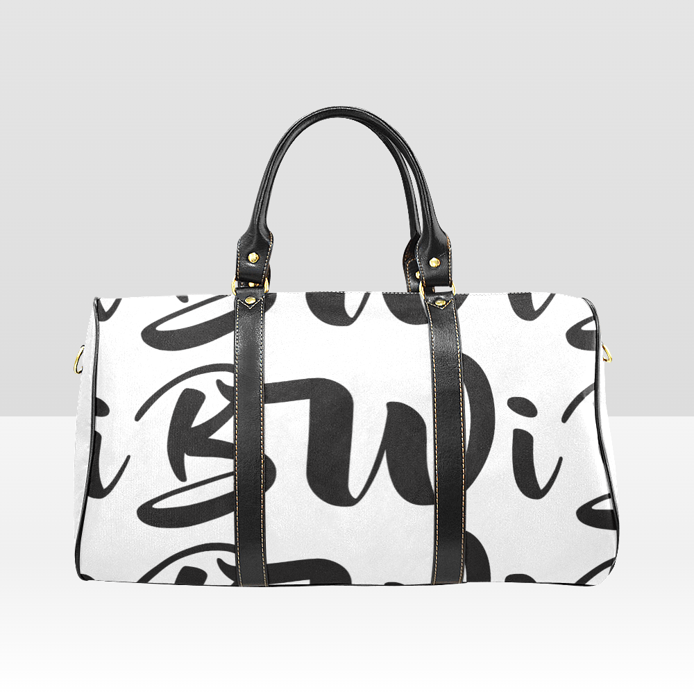 BWI Luxury Travel Bag- White w/Black Font -Black Leather Straps/Large (Made To Order)