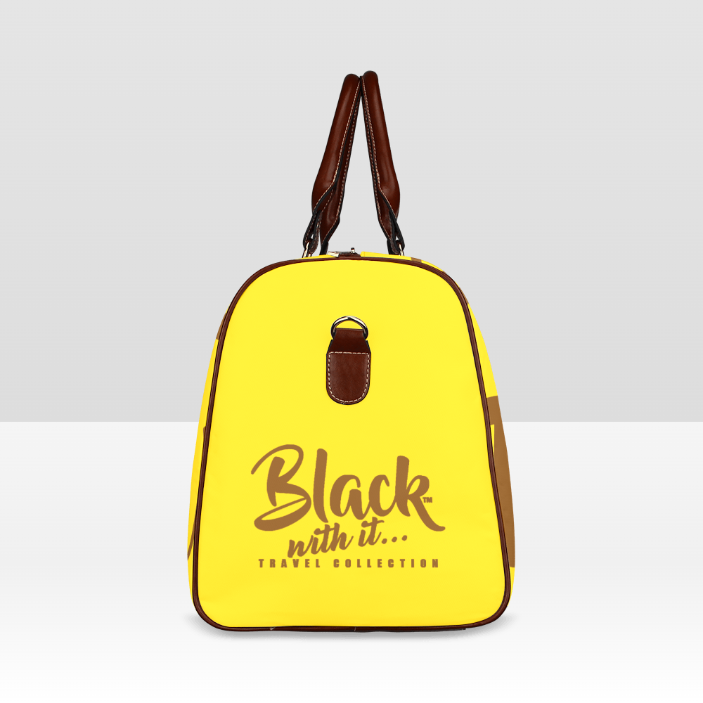 BWI Luxury Travel Bag: Gold w/ Brown Font - Brown Leather Straps - Large (Made To Order)