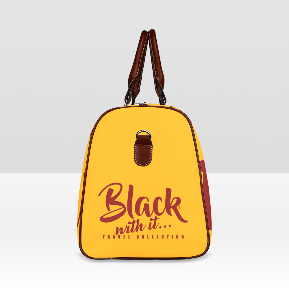 BWI: Luxury Travel Bags: Orange w/ Maroon Font Waterproof Travel Bag/Large (Model 1639)