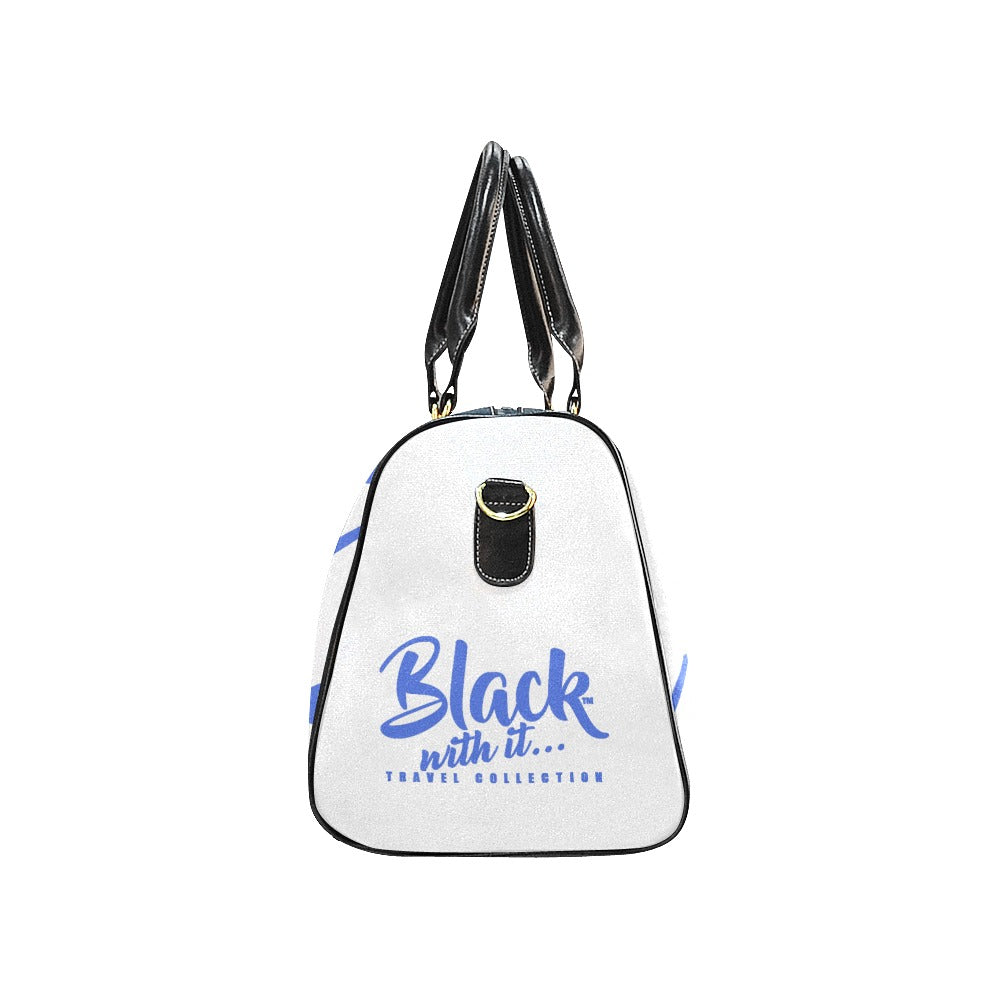 BWI: Luxury Travel Bag: White w/ Royal Blue Font Large Travel Bag New Waterproof Travel Bag/Large (Model 1639)