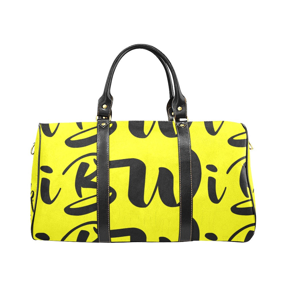BWI Luxury Travel Bag: Yellow w/ Black Font- Black Leather Strap/Large (Made To Order)