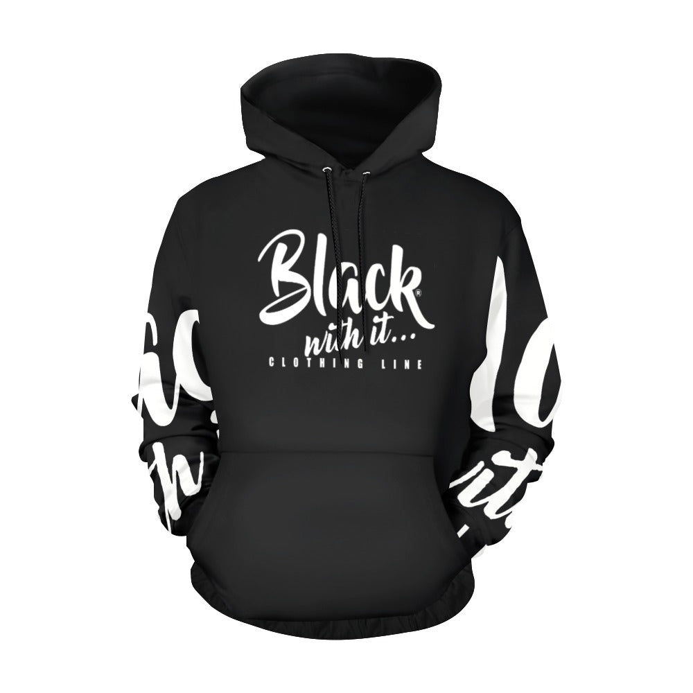BWI Black Hoodie White Font All Over Print Hoodie - Unisex