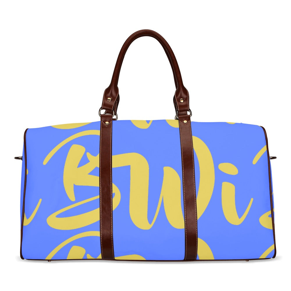 BWI: Luxury Travel Bag: Royal Blue w/ Old Gold Font - Brown Leather Ba ...
