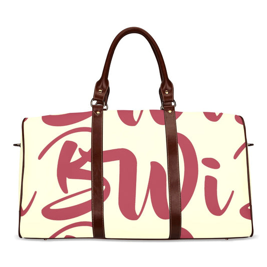 BWI Luxury Travel Bag-Cream w/ Crimson Font - Brown Leather Straps/Large (Made To Order)