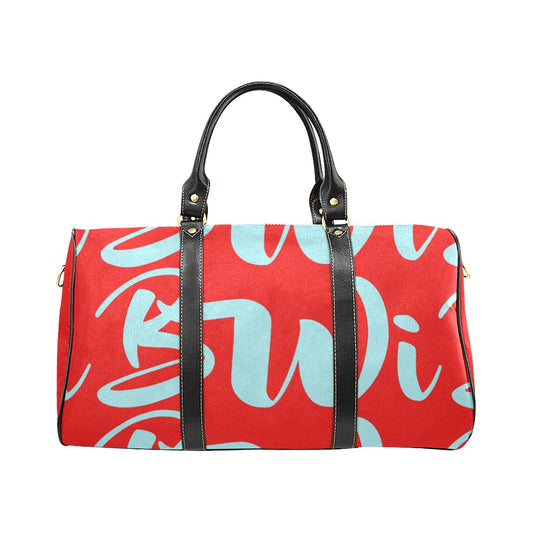 BWI: Luxury Travel Bag: Red w/ Columbia Blue Font with Black Strap New Waterproof Travel Bag/Large (Model 1639)