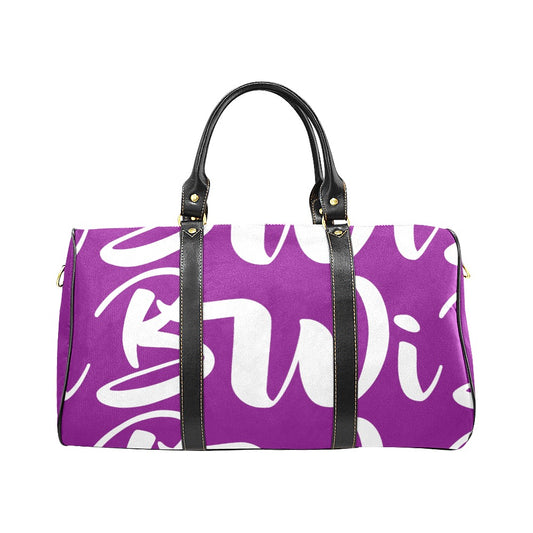 BWI Luxury Travel Bag: Purple w/ White Font - Black Leather Straps - Large New Waterproof Travel Bag/Large (Model 1639)