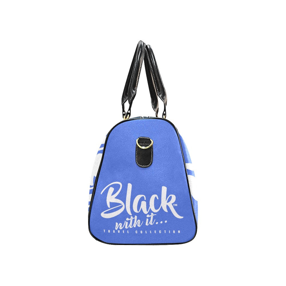 BWI Luxury Travel Bag-Royal Blue w/White Font-Black Leather Straps-/Large (Made To Order))
