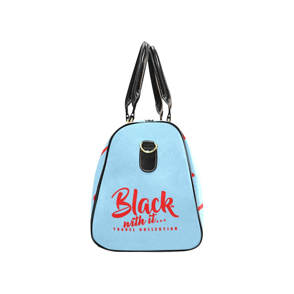 BWI: Luxury Travel Bags: Columbia Blue w/ Red Font Waterproof Travel Bag/Large (Model 1639) New Waterproof Travel Bag/Large (Model 1639)