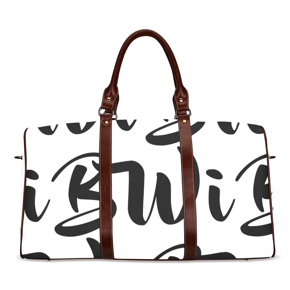 BWI Luxury Travel Bag- White w/Black Font-Brown Leather Straps/Large (Made To Order)