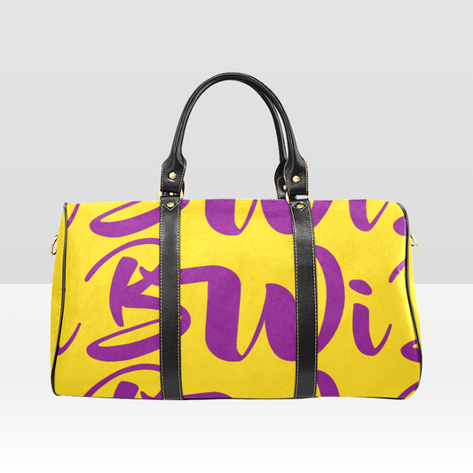 BWI: Luxury Travel Bag: Gold w/ Purple Font Large Travel Bag New Waterproof Travel Bag/Large (Model 1639)