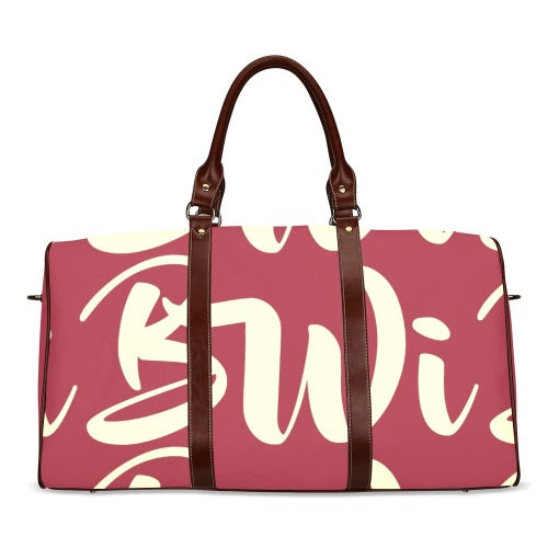 BWI Luxury Travel Bag-Crimson w/Cream Font - Brown Leather Straps/Large (Made To Order)