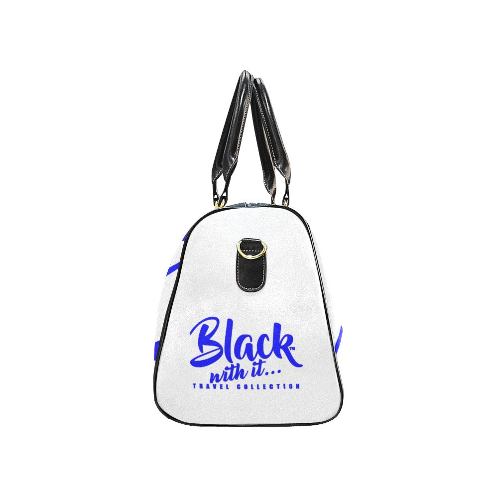 BWI: Luxury Travel Bag: White w/ Blue Font Large Travel Bag New Waterproof Travel Bag/Large (Model 1639)