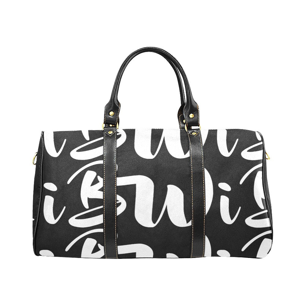 BWI Luxury Travel- Black w/White Font -Black Leather Straps/Large (Made To Order)