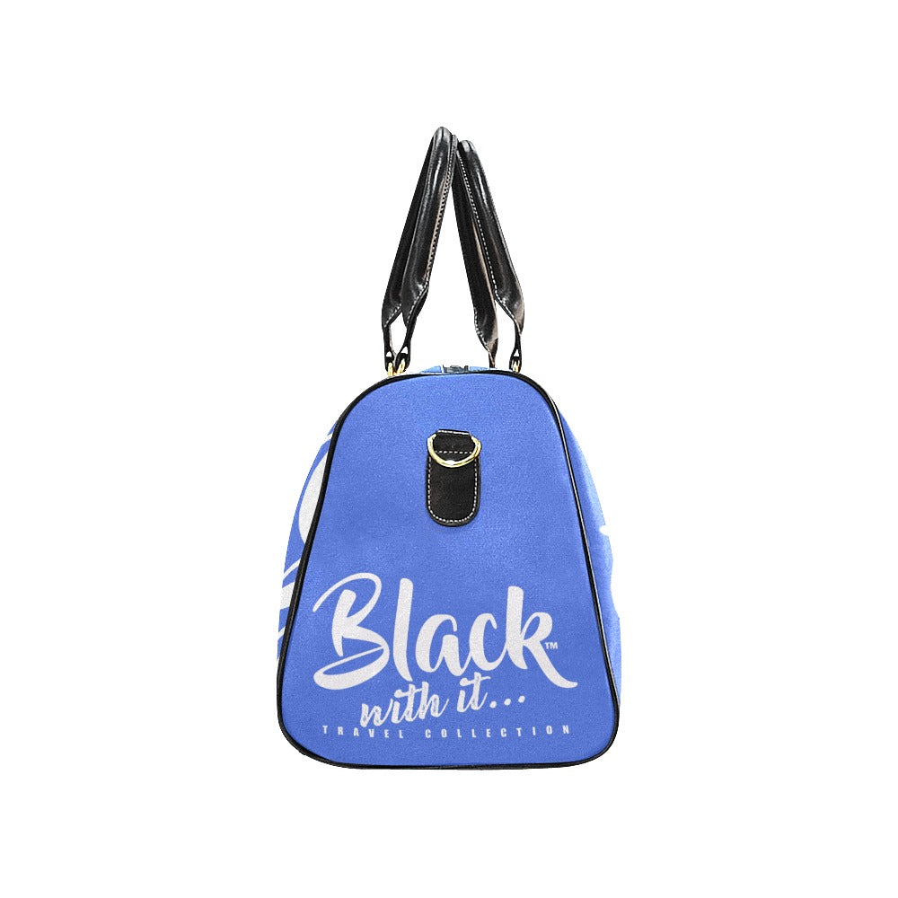 BWI Luxury Travel Bag-Royal Blue w/White Font-Black Leather Straps-/Large (Made To Order))