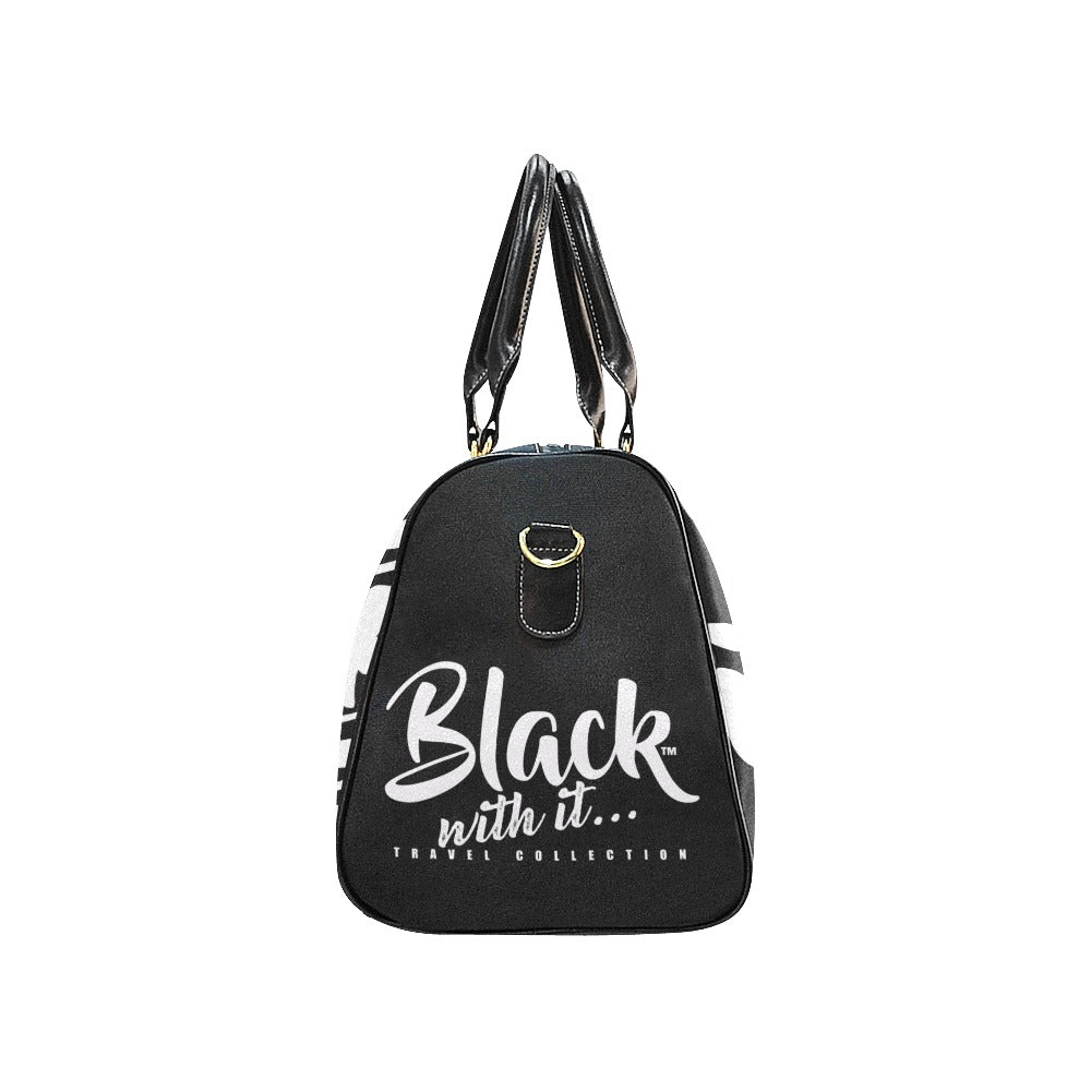 BWI Luxury Travel- Black w/White Font -Black Leather Straps/Large (Made To Order)