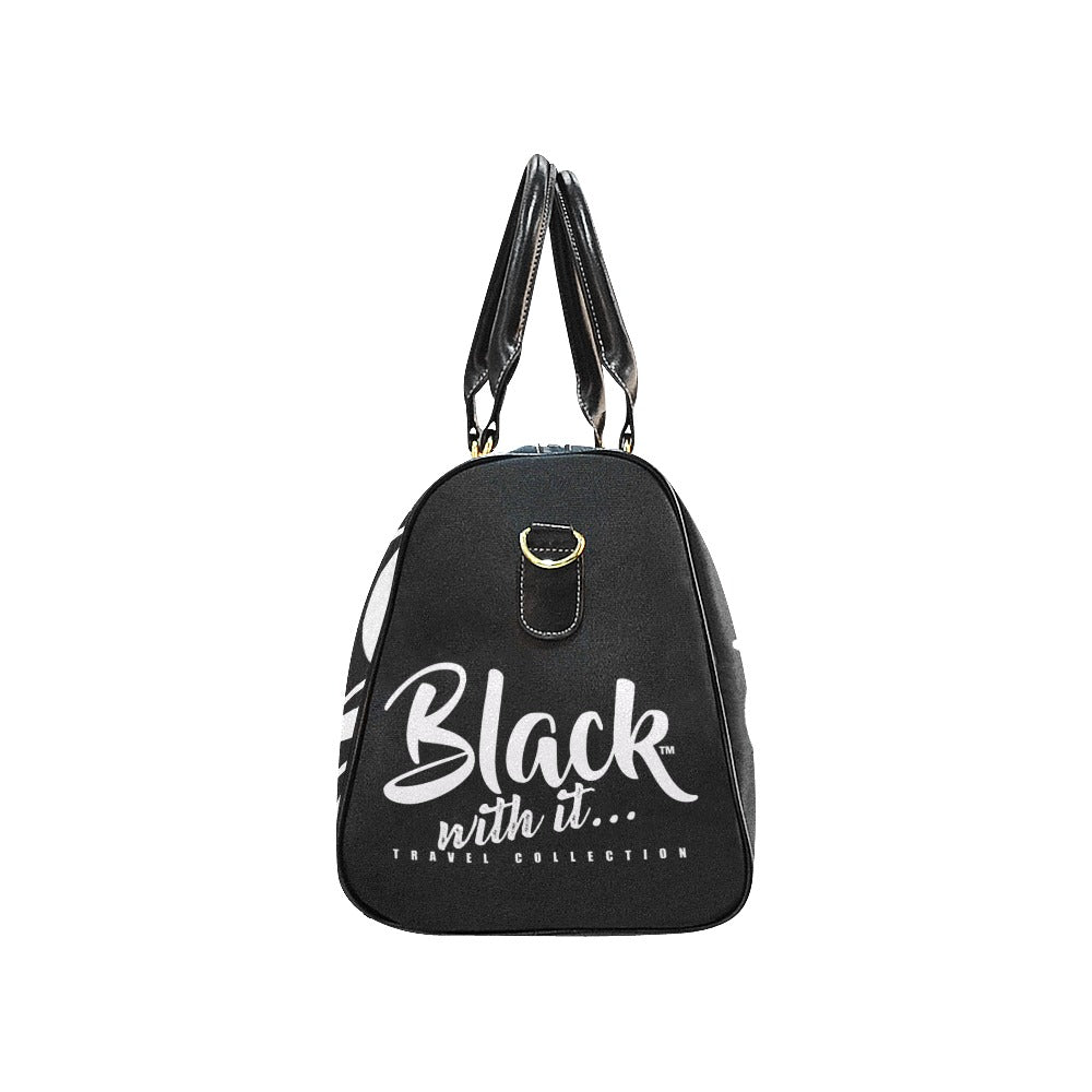 BWI Luxury Travel- Black w/White Font -Black Leather Straps/Large (Made To Order)