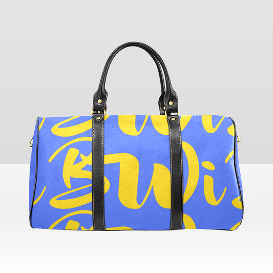 BWI Luxury Travel Bag-Royal Blue w/Gold Font - Black Leather Straps/Large (Made To Order)