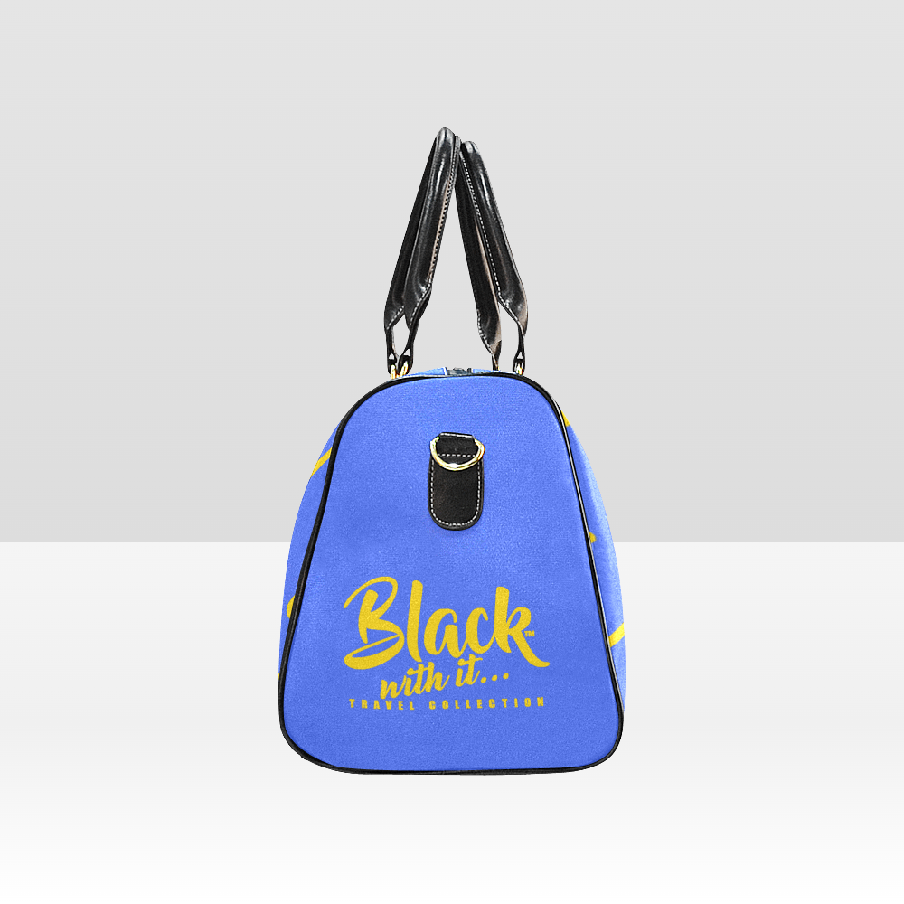 BWI Luxury Travel Bag-Royal Blue w/Gold Font - Black Leather Straps/Large (Made To Order)