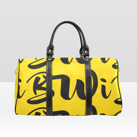BWI Luxury Travel Bag: Gold w/ Black Font - Black Leather Straps - Large (Made To Order)