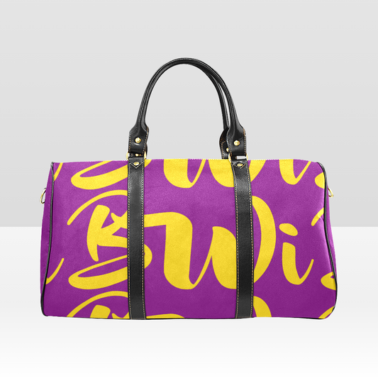 BWI Luxury Travel Bag Purple w/Gold Font -Black Leather Straps/Large (Made To Order)