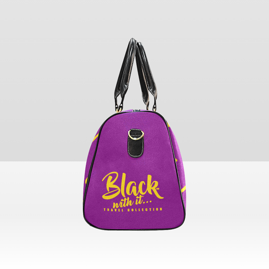 BWI Luxury Travel Bag Purple w/Gold Font -Black Leather Straps/Large (Made To Order)