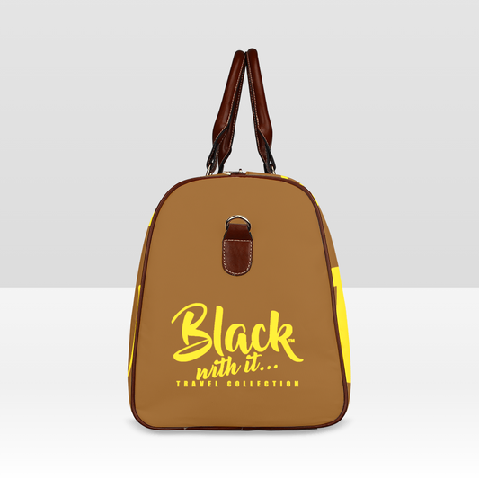 BWI Luxury Travel Bag- Brown w/Gold Font-Brown Leather Strap/Large (Made To Order)