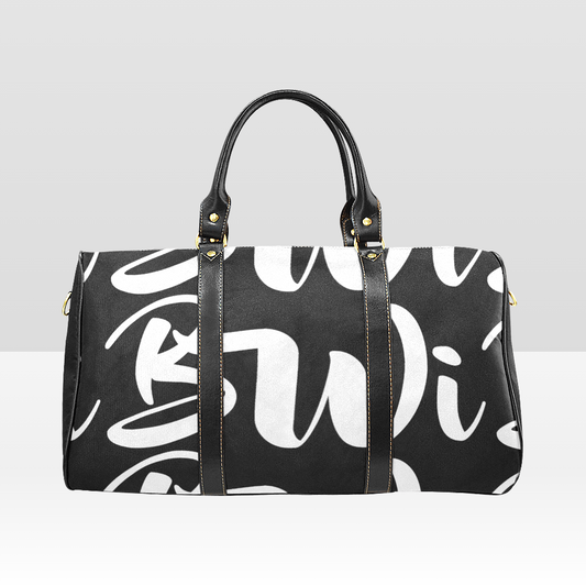 BWI Luxury Travel- Black w/White Font -Black Leather Straps/Large (Made To Order)