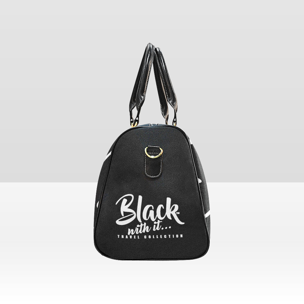 BWI Luxury Travel- Black w/White Font -Black Leather Straps/Large (Made To Order)
