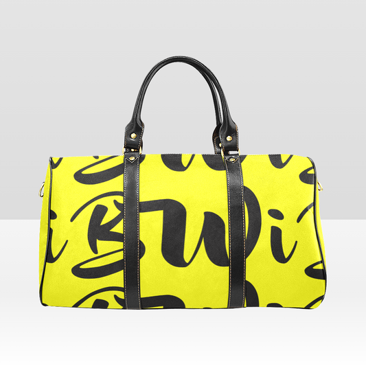 BWI Luxury Travel Bag: Yellow w/ Black Font- Black Leather Strap/Large (Made To Order)