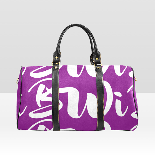 BWI Luxury Travel Bag: Purple w/ White Font - Black Leather Straps - Large (Made To Order)