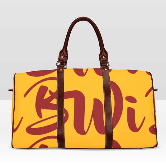 BWI: Luxury Travel Bags: Orange w/ Maroon Font Waterproof Travel Bag/Large (Model 1639)