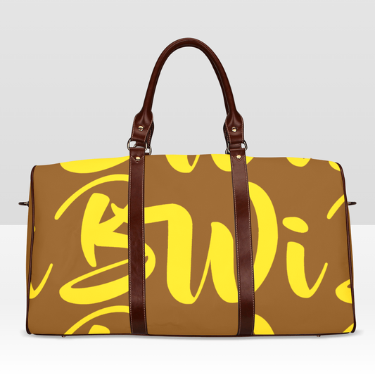 BWI Luxury Travel Bag- Brown w/Gold Font-Brown Leather Strap/Large (Made To Order)
