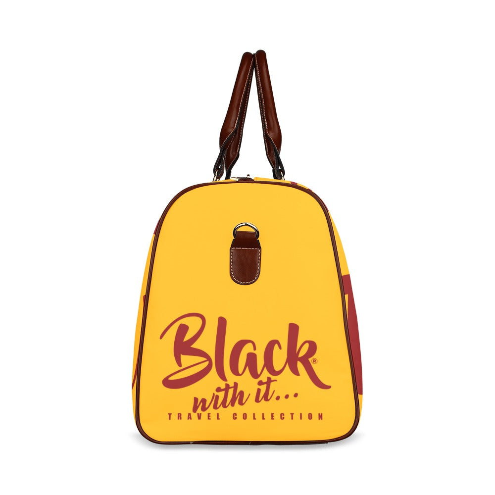BWI: Luxury Travel Bags: Orange w/ Maroon Font Waterproof Travel Bag/Large (Model 1639)