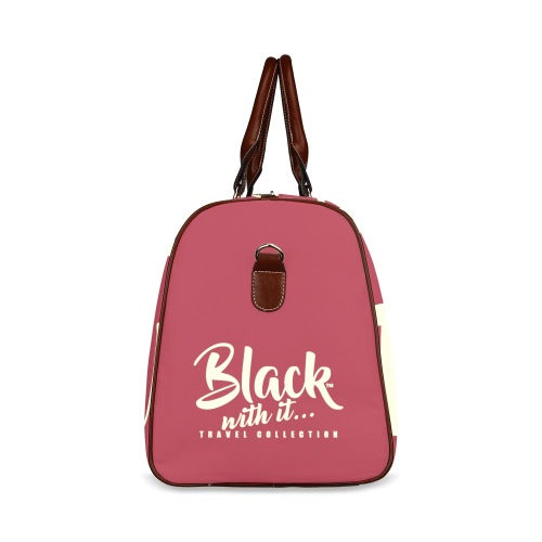 BWI Luxury Travel Bag-Crimson w/Cream Font - Brown Leather Straps/Large (Made To Order)