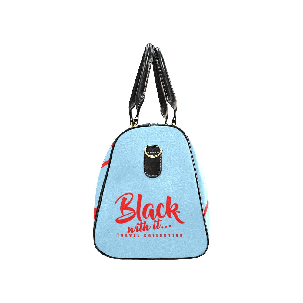 BWI: Luxury Travel Bags: Columbia Blue w/ Red Font Waterproof Travel Bag/Large (Model 1639) New Waterproof Travel Bag/Large (Model 1639)